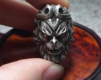 Monkey Ring for Men – Solid 925 Sterling Silver Zodiac Animal Ring, Gothic Biker Statement Jewelry