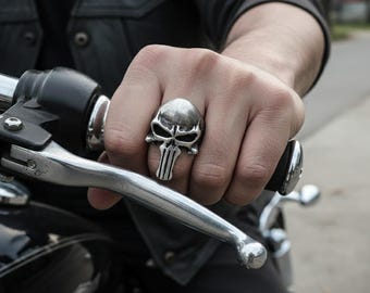 Heavy Skull Ring for Men – Solid 925 Sterling Silver Gothic Biker Ring, Hand-Forged Statement Jewelry