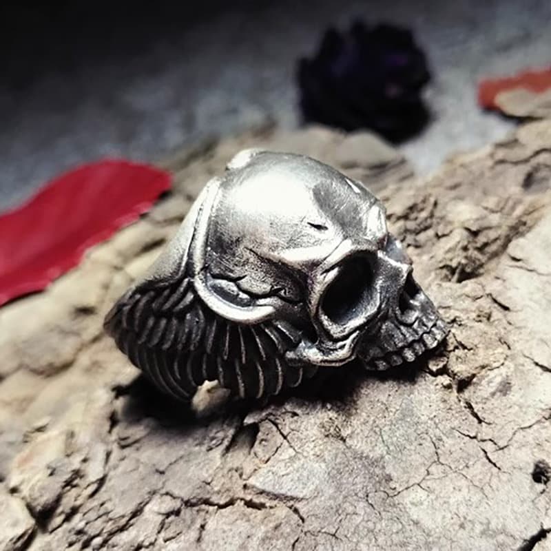 Hand-chiseled Skull Ring for Men – Solid 925 Sterling Silver Heavy
