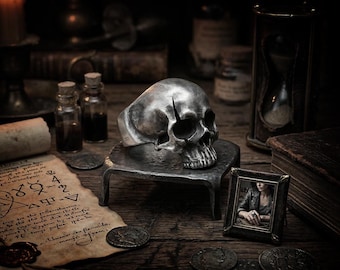 Heavy Skull Ring for Men – Solid 925 Sterling Silver Biker Gothic Punk Statement Ring, Handmade Skull Jewelry
