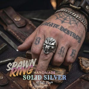 Anillo Spawn de plata de ley, joyería gótica para hombre.