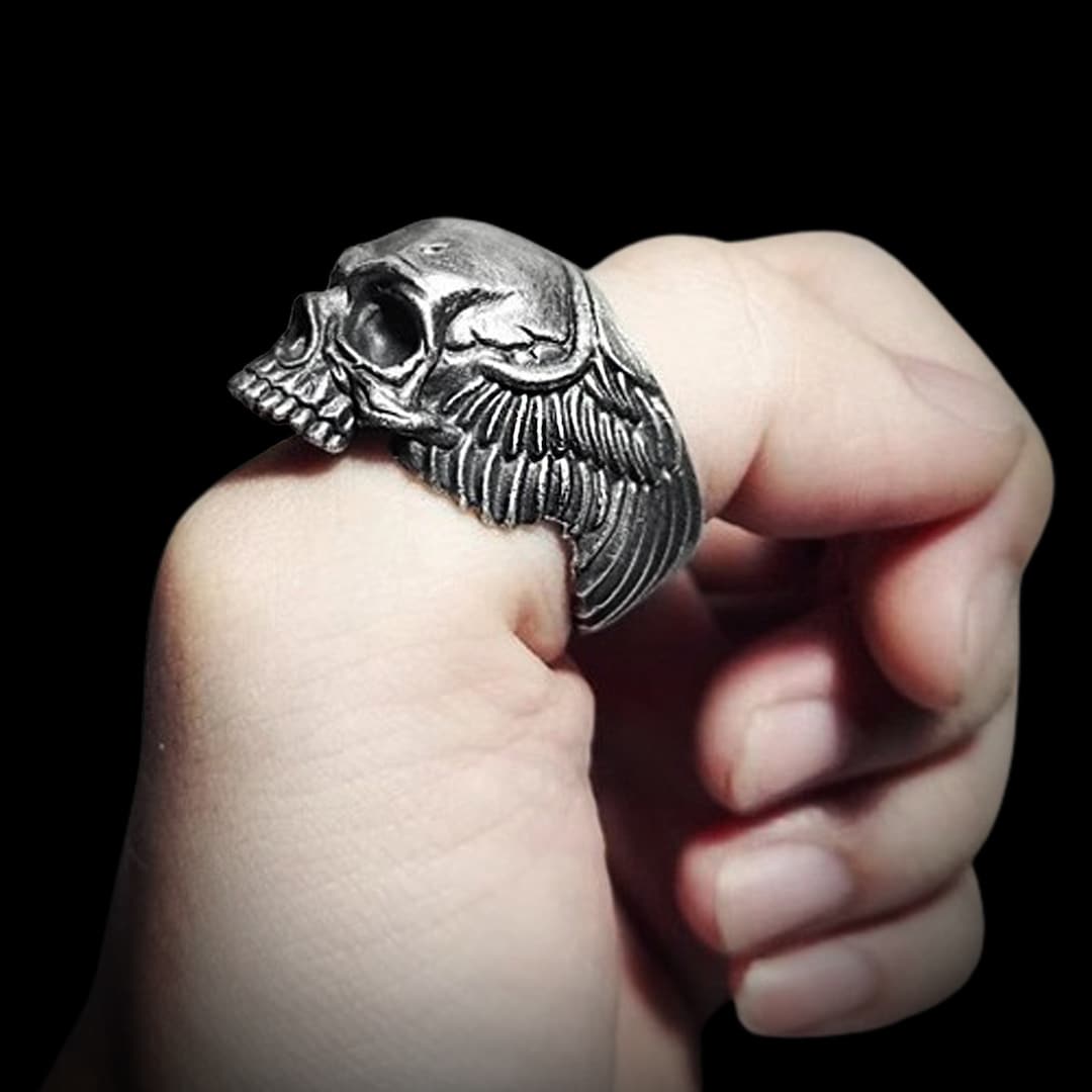 希少!! ヴィンテージ Stearing Silver Skull Ring Hand-chiseled Skull Ring for Men – Solid 925 Sterling Silver Heavy