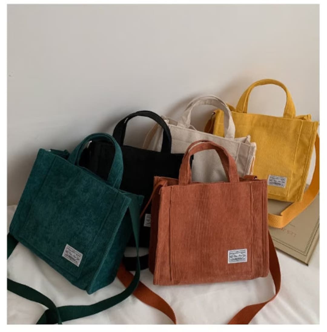TeeYee Damen Shopper Tasche Aus Kord-Stoff | Große Tragetasche 30x35cm Für Alltag & Einkauf