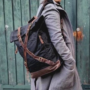 Vintage canvas backpack roll top | Men's backpack | Women's bag roll-top daypack