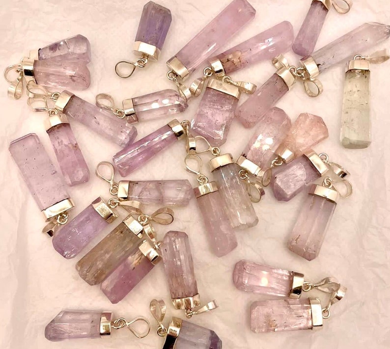 Pink Kunzite pendents With Silver Cap , 925 Silver , crystals , necklaces , gemstones , gems , Crystal image 3