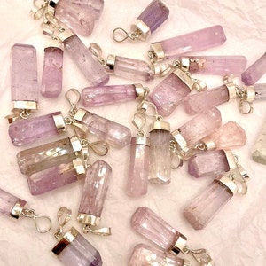 Pink Kunzite pendents With Silver Cap , 925 Silver , crystals , necklaces , gemstones , gems , Crystal image 2