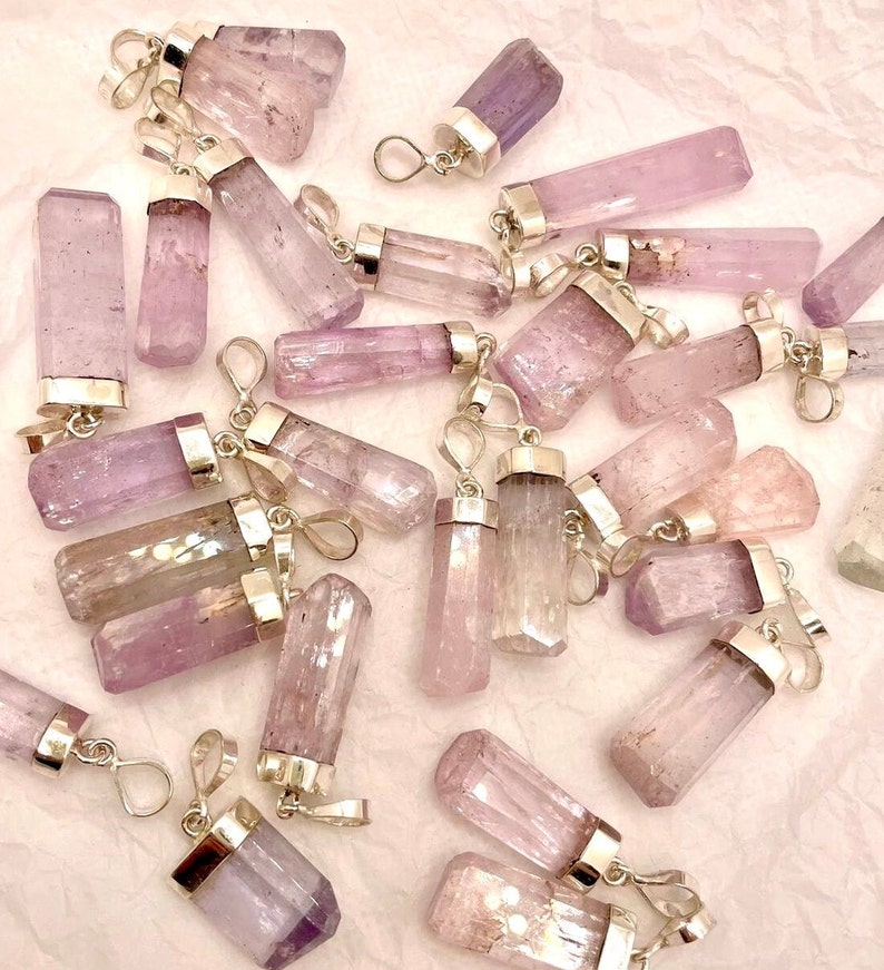 Pink Kunzite pendents With Silver Cap , 925 Silver , crystals , necklaces , gemstones , gems , Crystal image 2