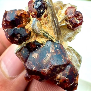 Natural Etched Spessertine Garnet With Muscovite On Matrix Specimen, minerals , mineral specimens , crystals gemstones , 17 Gram