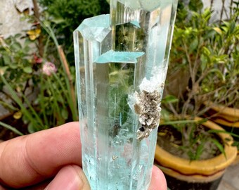 Transparent Blue Aquamarine Crystal With Tourmaline Inclusions inside . Minerals , Mineral specimens , gems , 305 Carat