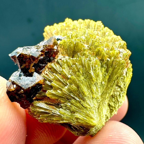 80 Carat Natural Green Epidote Cluster With Garnet Combine Specimen, Mineral specimens , Rare find , Crystals ,