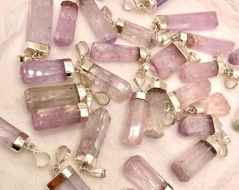 Pink Kunzite pendents With Silver Cap , 925 Silver , crystals , necklaces , gemstones , gems , Crystal