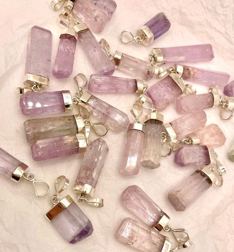 Pink Kunzite pendents With Silver Cap , 925 Silver , crystals , necklaces , gemstones , gems , Crystal image 1