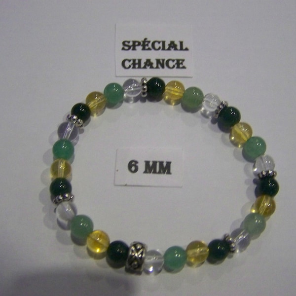 Bracelet perles gemmes jade/citrine/aventurine/cristal de roche -  spécial « CHANCE»