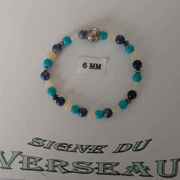 BRACELET perles gemmes turquoise/citrine/lapis lazuli - signe zodiacale  "VERSEAU"