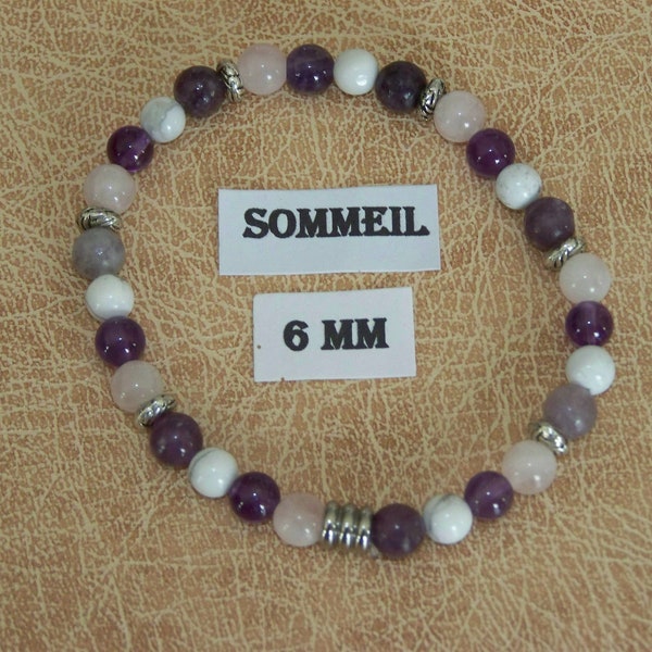 bracelet perles gemmes lépidolite/howlite/améthyste/quartz rose  -  spécial "SOMMEIL"