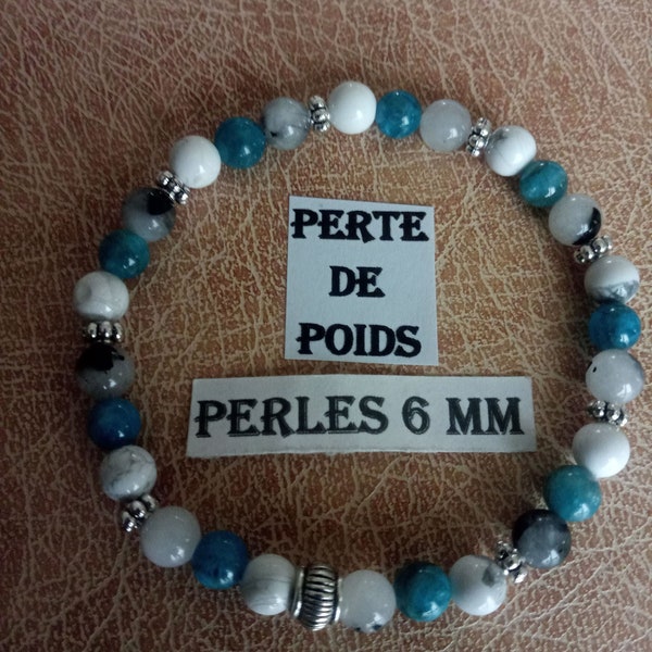 Bracelet perles gemmes howlite/apatite/quartz rutile -  spécial « PERTE DE POIDS»