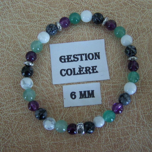 bracelet pierres gemmes améthyste/aventurine/obsidienne/howlite, spécial "gestion de la COLERE"