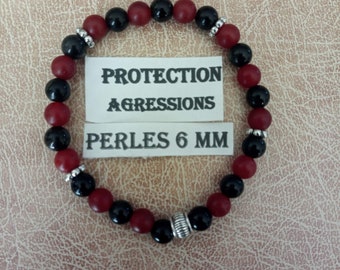 Obsidian/fire agate/jet gemstone bead bracelet - “AGRESSIONS” protection