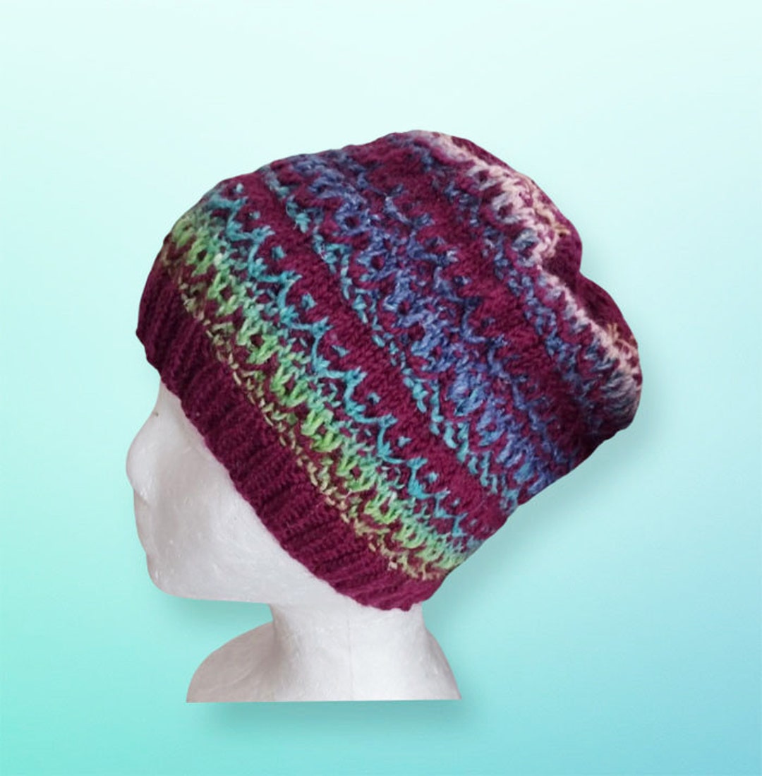 Handmade Burgundy Wool Slouchy Beanie: Unisex Knit Hat - Etsy display picture 1