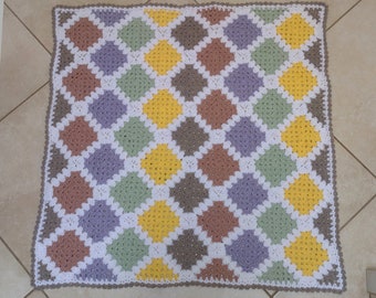 Handmade Crocheted Baby Blanket: Diamond Pattern Acrylic Afghan (38" Square)