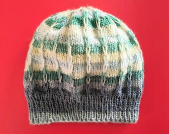 Hand Knitted Striped Beanie: Acrylic Fair Isle Toque