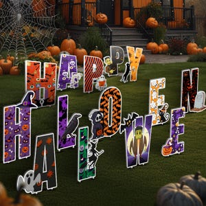 JoyX Happy Halloween Yard Signs - Large 16” Letters with Stakes, Waterproof Outdoor Lawn Decorations for Halloween