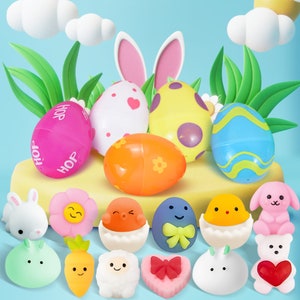 JoyX Easter Eggs Filled Mochi Squishy Toys (12 pcs) for Stress Relief & Party Favors