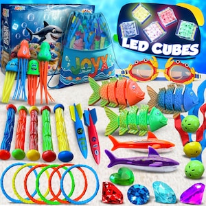 35 Pcs Pool Toys Set with LED Pool Light Cubes Diving and Swimming Learning for Kids