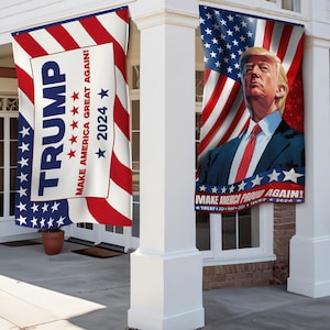 DecorX Trump 2024 Campaign Flag Double-Sided, Double Angle Banner - Make America Proud Again & Make America Great Again - 3x5 Feet