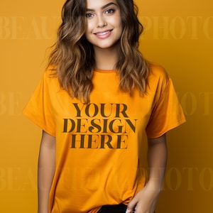 Gildan 2000 Mockup, Halloween Orange Tshirt Mockup, Gildan 2000 Mocks, Happy Girl Front Shirt Mock up, Women Model Mockup, Mockup Tshirt