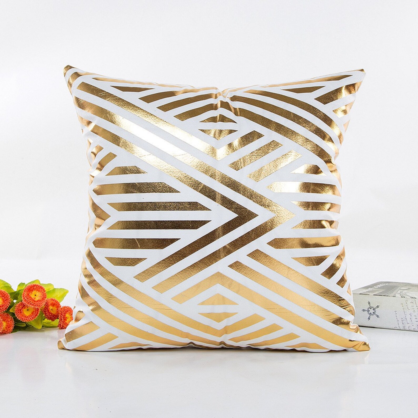 White and gold foil cushion cover Etsy