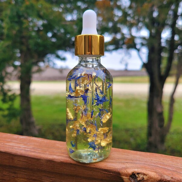 Aceite corporal Pina Colada Glow, Aceite de oro de 24K, Aceite corporal infundido, Aceite de 24k, Aceite de bronceado, Aceite de flor de maíz azul, Aceite corporal, Aceite facial, Botella grande de 2 oz