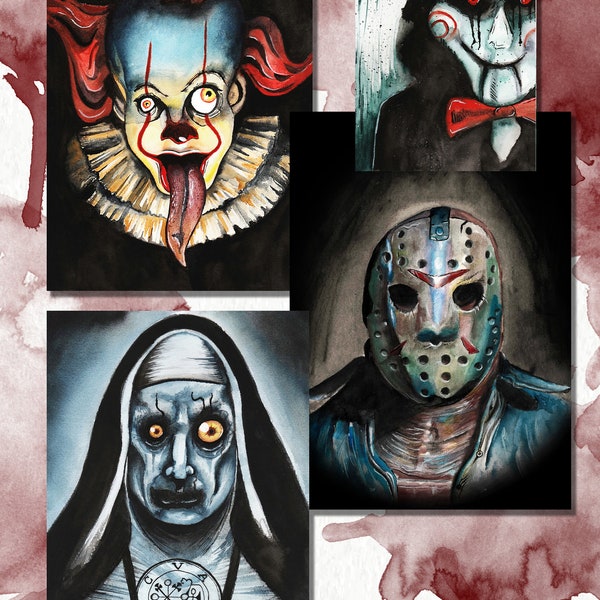 Illustration aquarelle Films d'horreur - Gripsou Ca Saw Jason Vendredi 13 La nonne conjuring Print