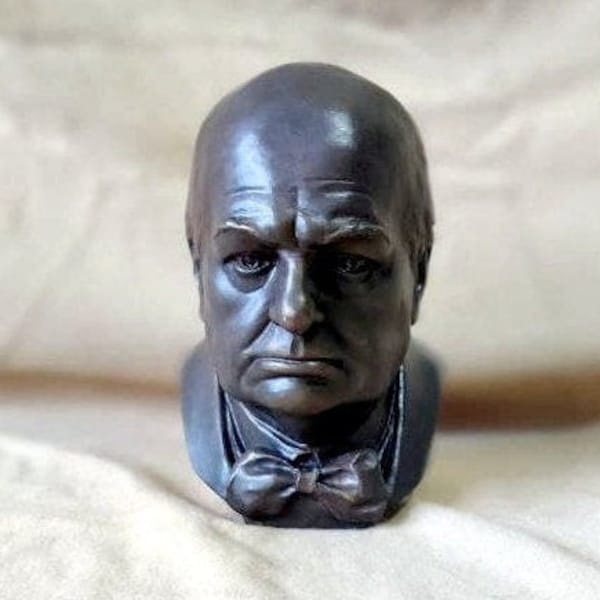 Winston Churchill bust, WW2 Bronze head, Historical portrait, Bronze sculpture, Cast bronze, Birthday gift for husband