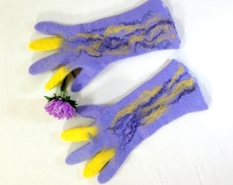 Merino wool gloves, Lilac color, Winter gloves, Fingered design, Felted mittens, College student gift, Best friend gift, Handcrafted, Unique