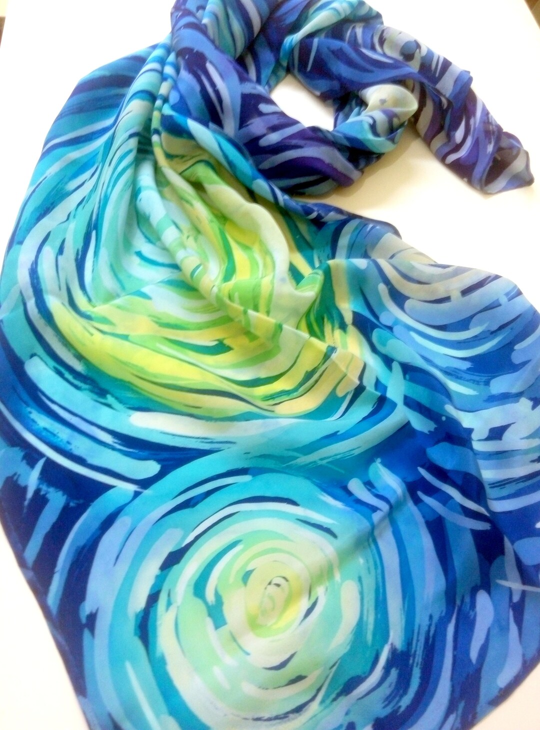 Blue Silk Scarf Starry Sky Scarf Vincent Van Gogh Handpainted Silk Hand ...
