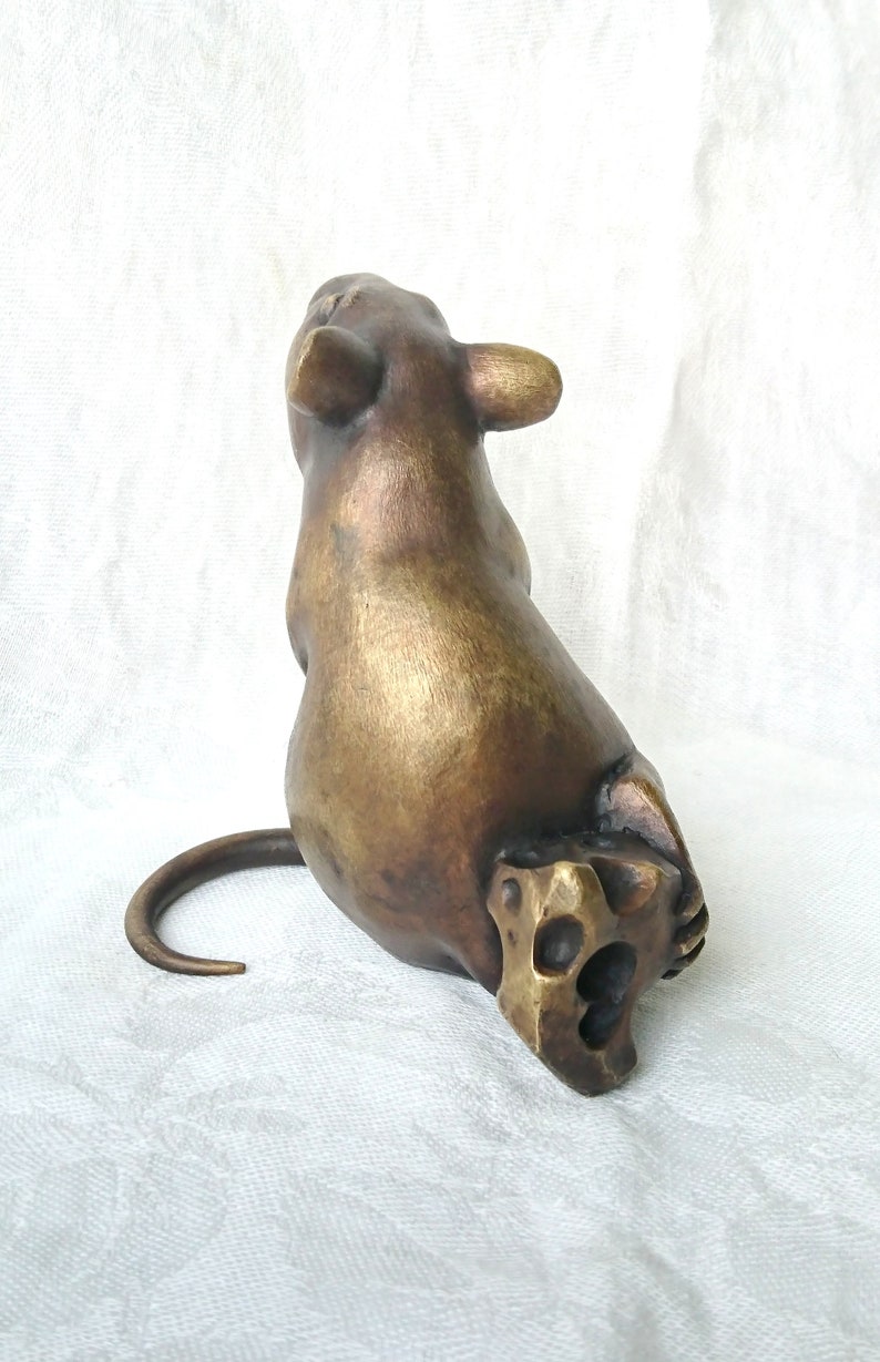 Rat Sculpture Mouse Rat Figure Bronze Gift Rat With Cheese Etsy