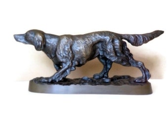 Bronze dog sculpture, Hunter gift, dog setter, Pet memorial gift, Family sculpture, Bronze gift for him, Cast bronze, Gift for husband