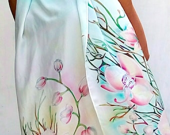 White silk shawl Orchids on silk Flower girl shawl Bride shawl Silk head scarf Hand painted scarf Evening shawl Bridal shawl Girlfriend gift