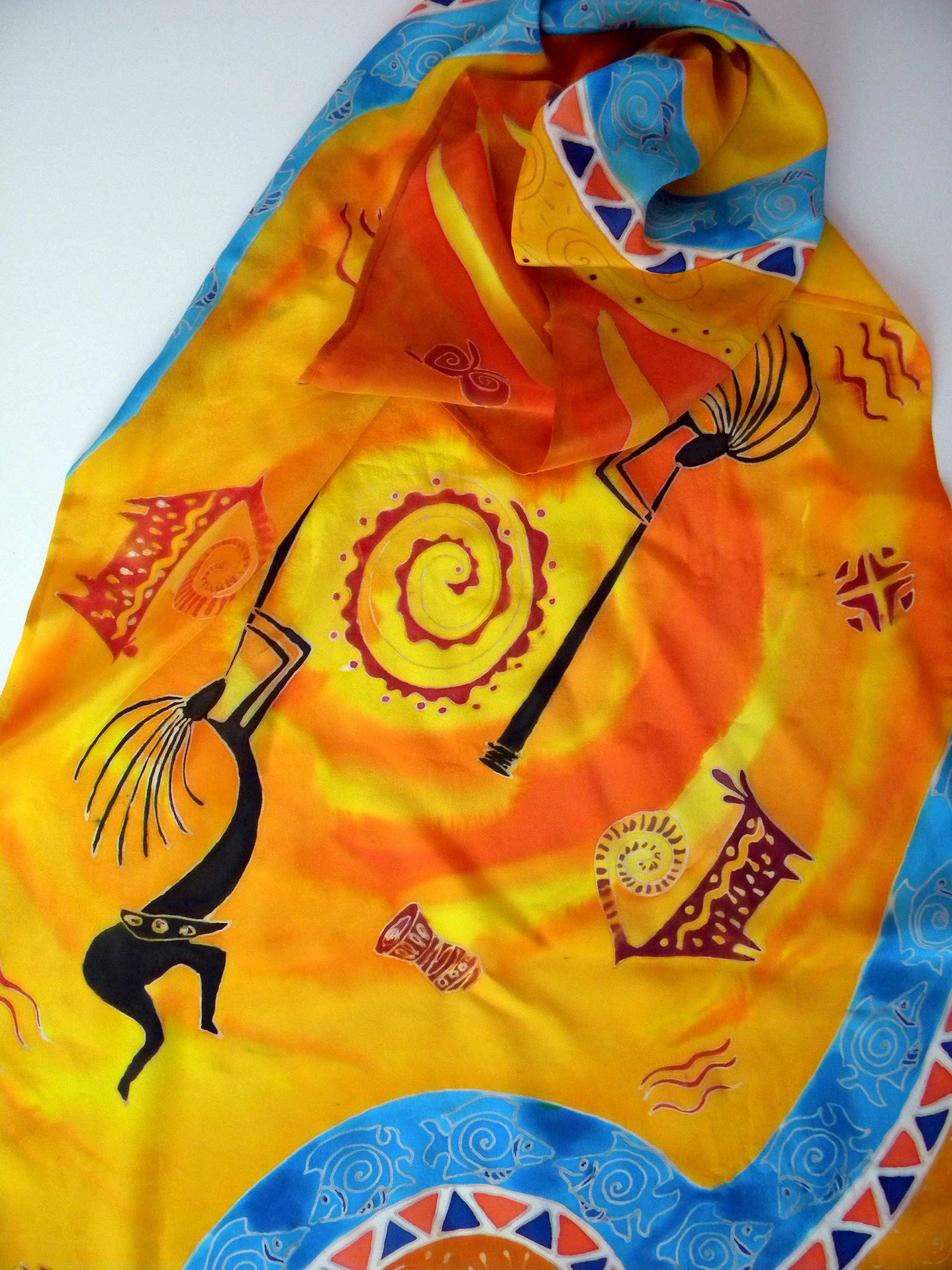 Orange silk scarf Large shawl Hand painted silk Summer scarf Etsy