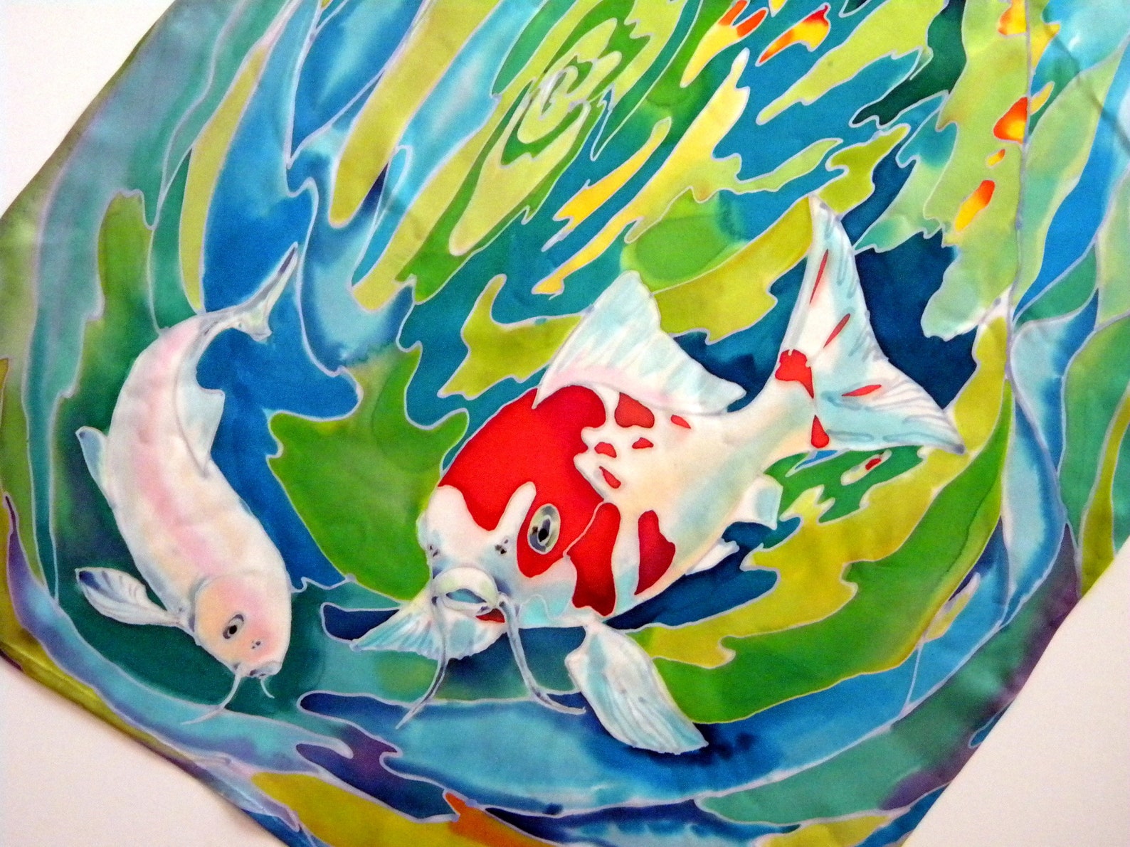 Japanese Koi Fish Long Silk Scarf Handmade Silk Scarf Koi Art Etsy