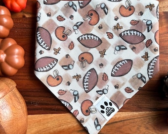 Touchdown! | Cat/Dog Snap On Reversible Pet Bandana | Football | Sports | Fall | Seasonal | Leaves | Boys of Fall | Plaid | Neutrals