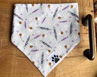 Lavender Love | Cat/Dog Snap On Reversible Pet Bandana | Spring | Summer | Bees | Flowers | Florals | Lavender Farm | Seasonal | Nature