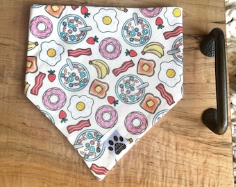 Sunday Morning Breakfast | Cat/Dog Snap On Reversible Pet Bandana | Food | Breakfast | Fruit | Good Morning | Cow Print | Kitchen | Brunch