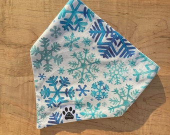 Freshly Fallen Snow | Cat/Dog Snap On Reversible Pet Bandana | Blue Christmas | Snowflakes | Winter | Seasonal | Weather | Nature