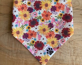 Flower Bed | Cat/Dog Snap On Reversible Pet Bandana | Spring | Summer | Seasonal | Colorful | Plants | Florals | Flowers | Plaid | Gingham