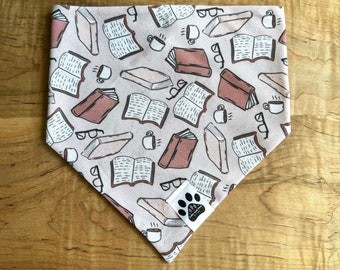 Currently Reading | Cat/Dog Snap On Reversible Pet Bandana | Books | Neutrals | Glasses | Coffee | Drinks | Tea | Brown | Comfort Read