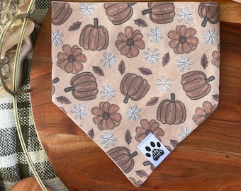 Hello, Pumpkin! | Cat/Dog Snap On Reversible Pet Bandana | Fall | Pumpkins | Leaves | Pet Accessories | Pet Clothes | Seasonal | Neutrals