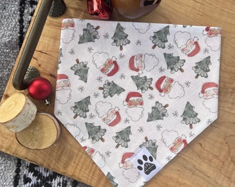 Ho Ho Ho | Cat/Dog Snap On Reversible Pet Bandana | Santa Claus | Christmas | Holiday Season | Seasonal Christmas Trees | Naughty or Nice