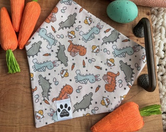 Stomping For Eggs | Cat/Dog Snap On Reversible Pet Bandana | Dinosaurs | Easter | Seasonal | Holidays | Carrots | Easter Eggs | Food | Bunny